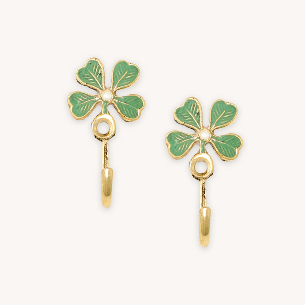 Doing Goods - Wandhaakjes Lucky Clover Groen Emaille & Messing 3x5cm – Set van 2