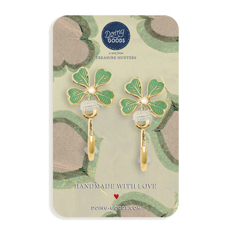 Doing Goods - Wandhaakjes Lucky Clover Groen Emaille & Messing 3x5cm – Set van 2