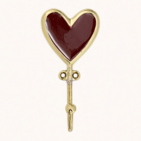 Doing Goods - Wandhaak Pyar Heart Rood Gerecycled Messing 6x12cm Doing Goods - Wandhaak Pyar Heart Rood Gerecycled Messing 6x12cm