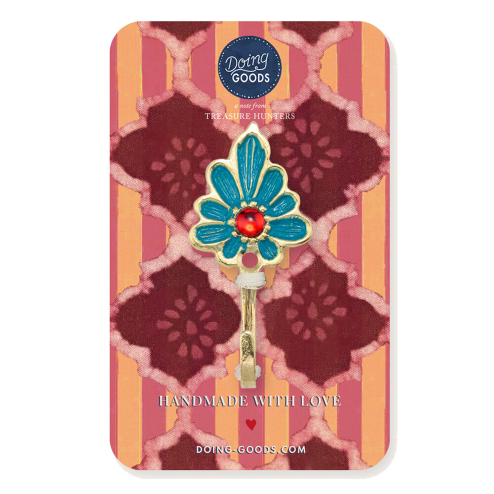 Doing Goods - Wandhaak Sadie Turquoise-Rood Messing 4x9cm Doing Goods - Wandhaak Sadie Turquoise-Rood Messing 4x9cm