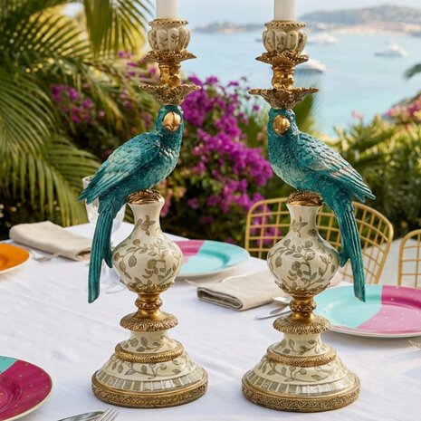 Werns - Kandelaar Papegaai Turquoise met Gouden Details 14x40cm - Links of Rechts Werns - Kandelaar Papegaai Turquoise met Gouden Details 14x40cm - Links of Rechts