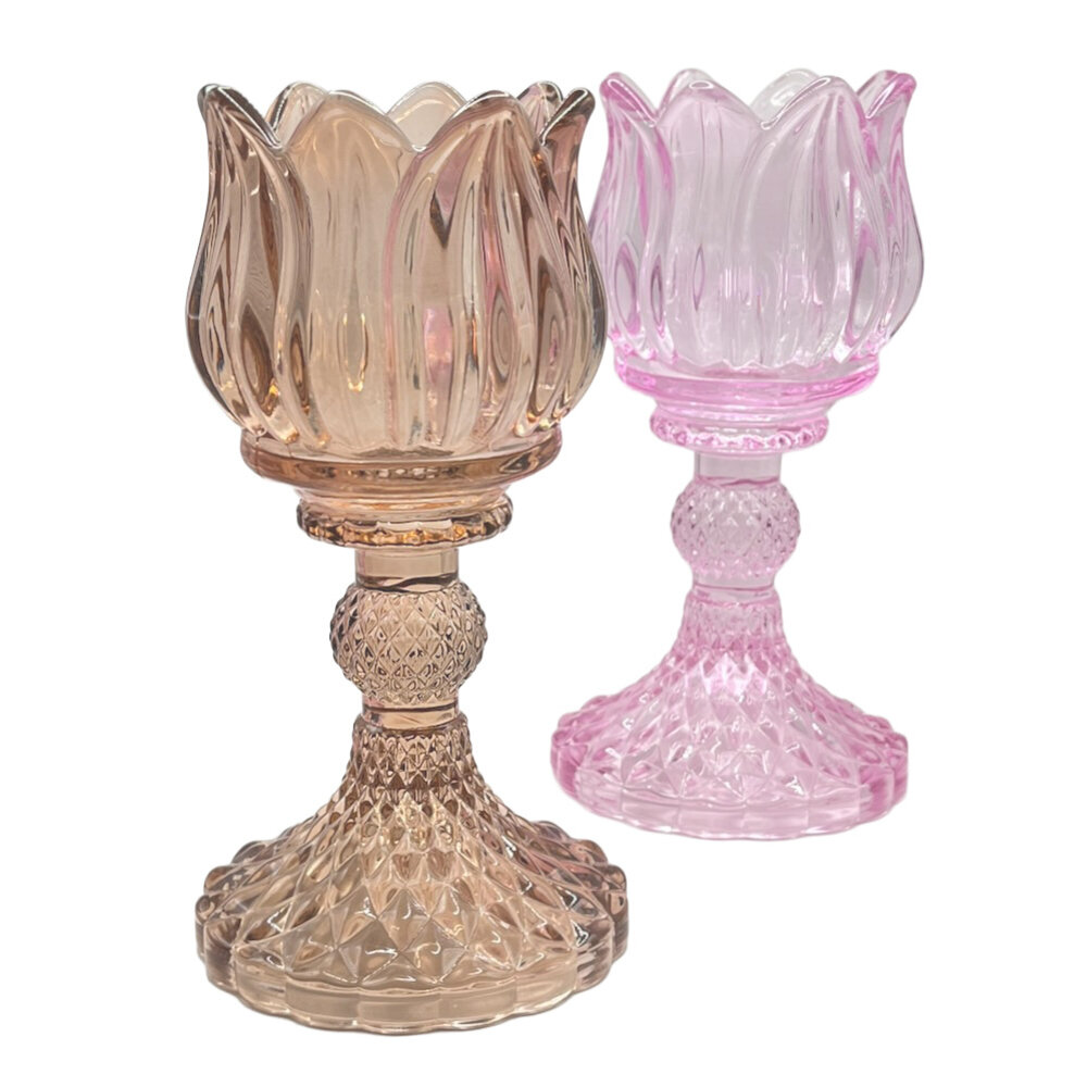 Melting Pot - Waxinehouder Tulp Lichtbruin Glas 8x15cm Melting Pot - Waxinehouder Tulp Lichtbruin Glas 8x15cm