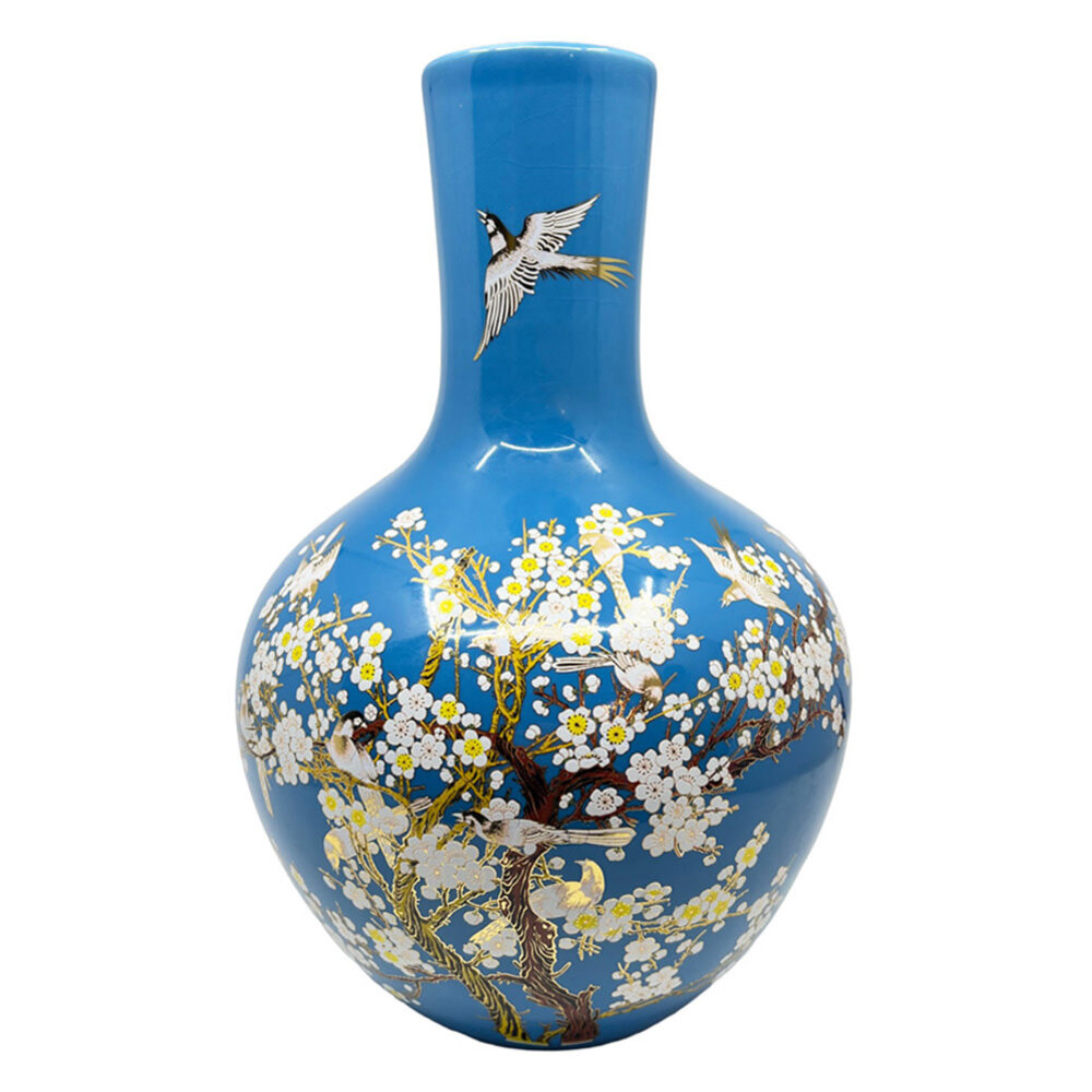 Melting Pot - Chinese Vaas Vogels & Bloesem Blauw Porselein met Goud 31x45cm Melting Pot - Chinese Vaas Vogels & Bloesem Blauw Porselein met Goud 31x45cm
