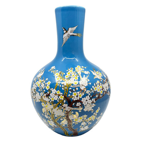 Melting Pot - Chinese Vaas Vogels & Bloesem Blauw Porselein met Goud 31x45cm Melting Pot - Chinese Vaas Vogels & Bloesem Blauw Porselein met Goud 31x45cm