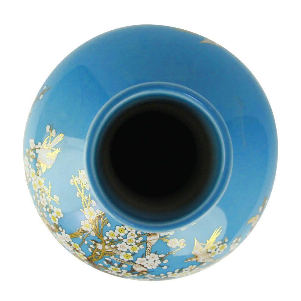 Melting Pot - Chinese Vaas Vogels & Bloesem Blauw Porselein met Goud 31x45cm Melting Pot - Chinese Vaas Vogels & Bloesem Blauw Porselein met Goud 31x45cm
