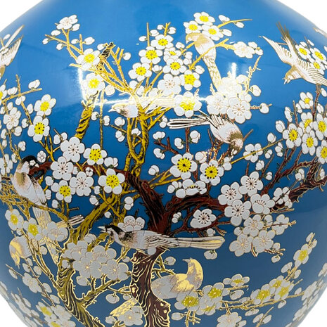 Melting Pot - Chinese Vaas Vogels & Bloesem Blauw Porselein met Goud 31x45cm Melting Pot - Chinese Vaas Vogels & Bloesem Blauw Porselein met Goud 31x45cm
