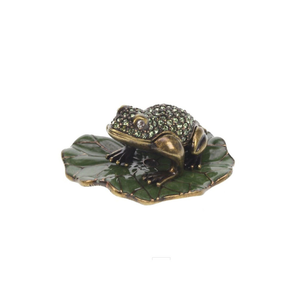 Melting Pot - Sieradendoosje Kikker op Waterlelie Groen Strass Metaal 5x3cm Melting Pot - Sieradendoosje Kikker op Waterlelie Groen Strass Metaal 5x3cm
