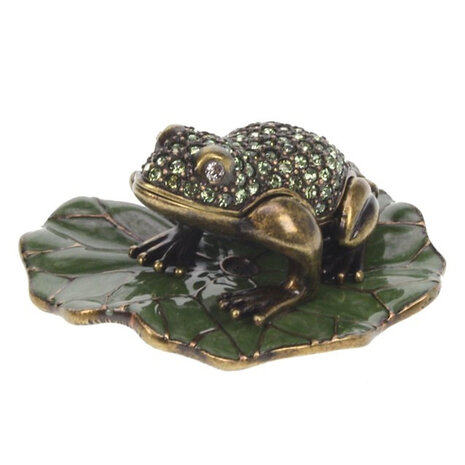 Melting Pot - Sieradendoosje Kikker op Waterlelie Groen Strass Metaal 5x3cm Melting Pot - Sieradendoosje Kikker op Waterlelie Groen Strass Metaal 5x3cm