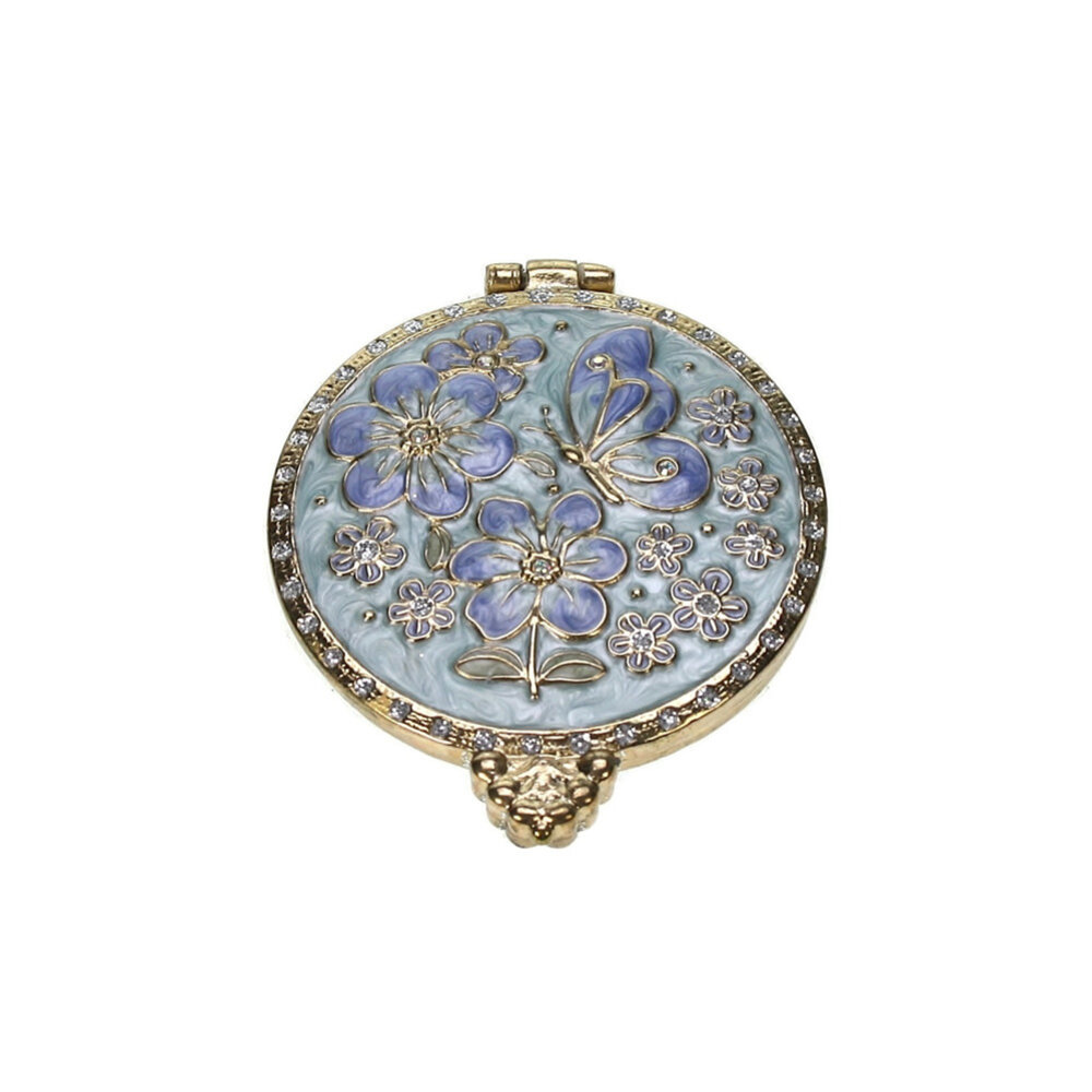 Melting Pot - Sieradendoosje met Spiegel Blauw Goud Metaal Bloemen & Vlinder 5x2cm Melting Pot - Sieradendoosje met Spiegel Blauw Goud Metaal Bloemen & Vlinder 5x2cm