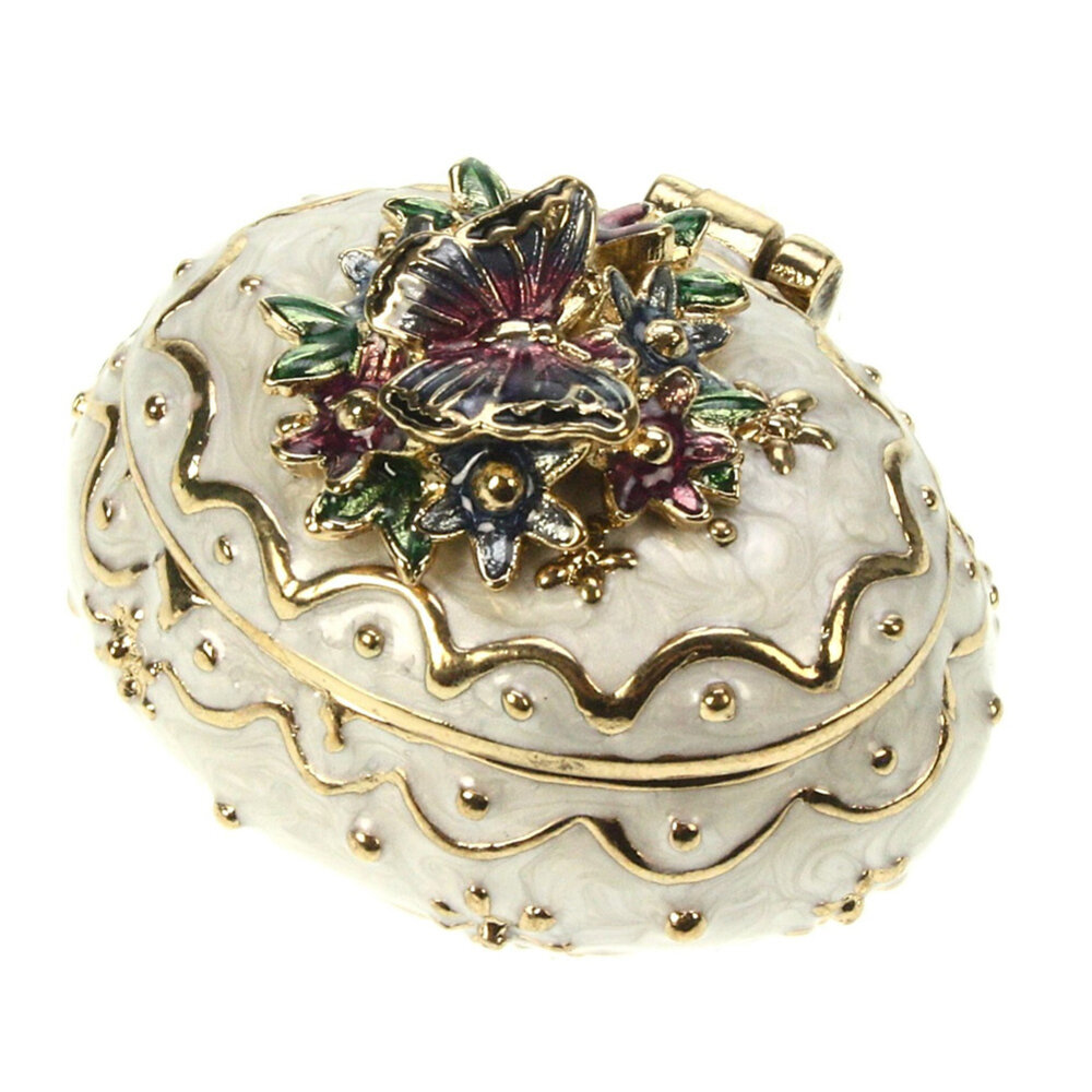 Melting Pot - Sieradendoosje Ovaal Vlinder Wit Goud Metaal 5x4x3cm Melting Pot - Sieradendoosje Ovaal Vlinder Wit Goud Metaal 5x4x3cm