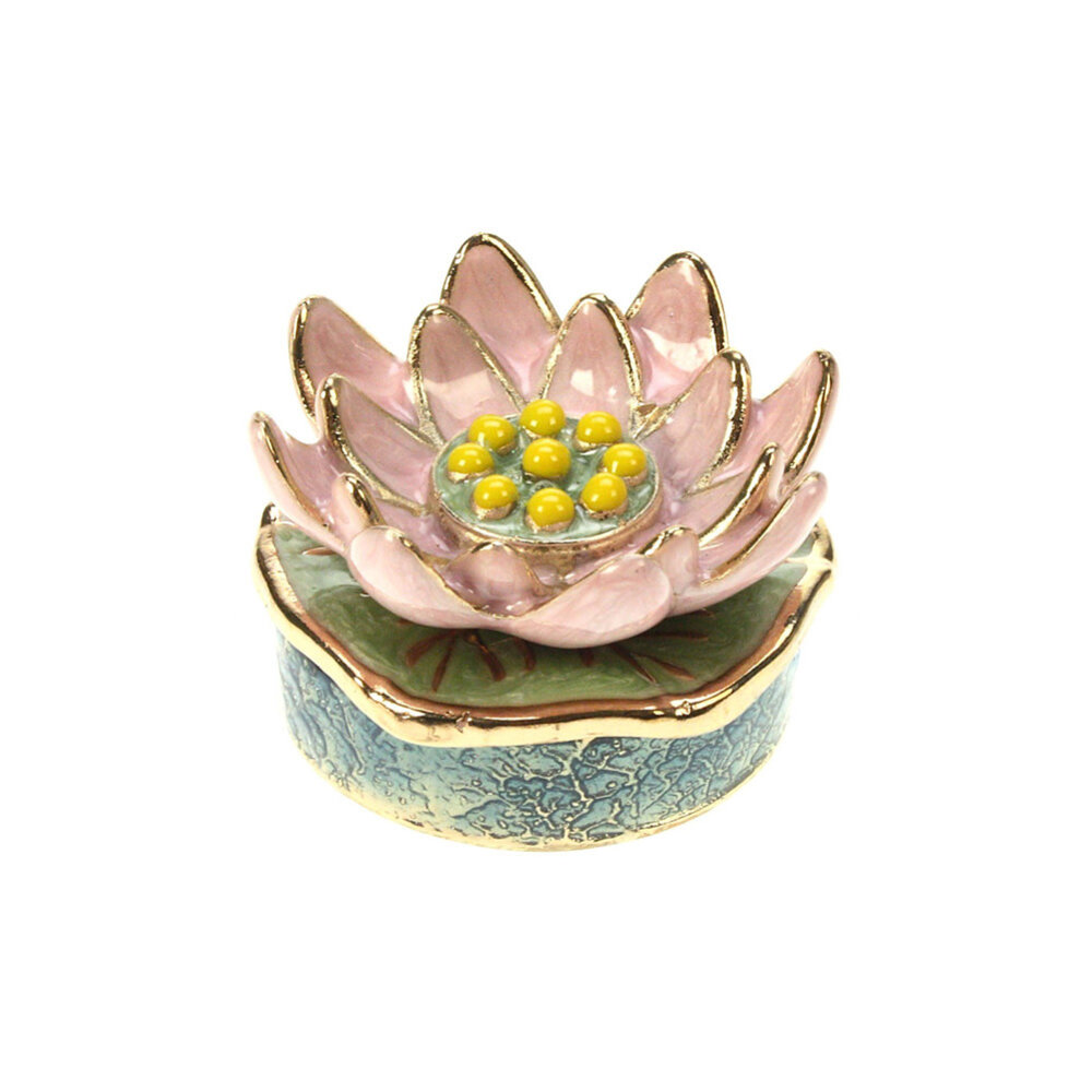Melting Pot - Sieradendoosje Lotusbloem Roze Groen Multicolor Metaal 5x4cm Melting Pot - Sieradendoosje Lotusbloem Roze Groen Multicolor Metaal 5x4cm