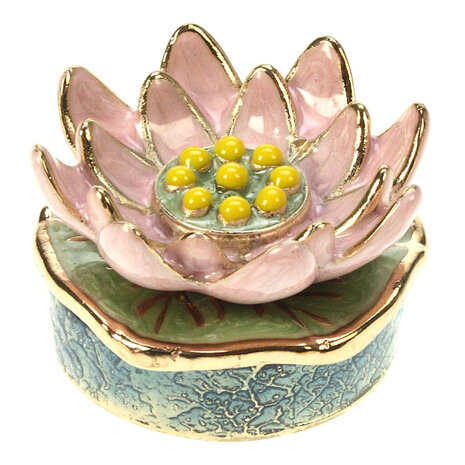 Melting Pot - Sieradendoosje Lotusbloem Roze Groen Multicolor Metaal 5x4cm Melting Pot - Sieradendoosje Lotusbloem Roze Groen Multicolor Metaal 5x4cm