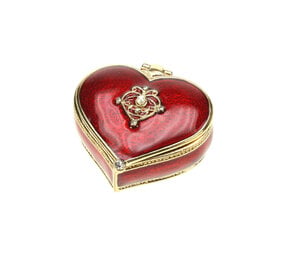 Melting Pot - Sieradendoosje Hartje Rood Goud Emaille Metaal 5x4cm Melting Pot - Sieradendoosje Hartje Rood Goud Emaille Metaal 5x4cm