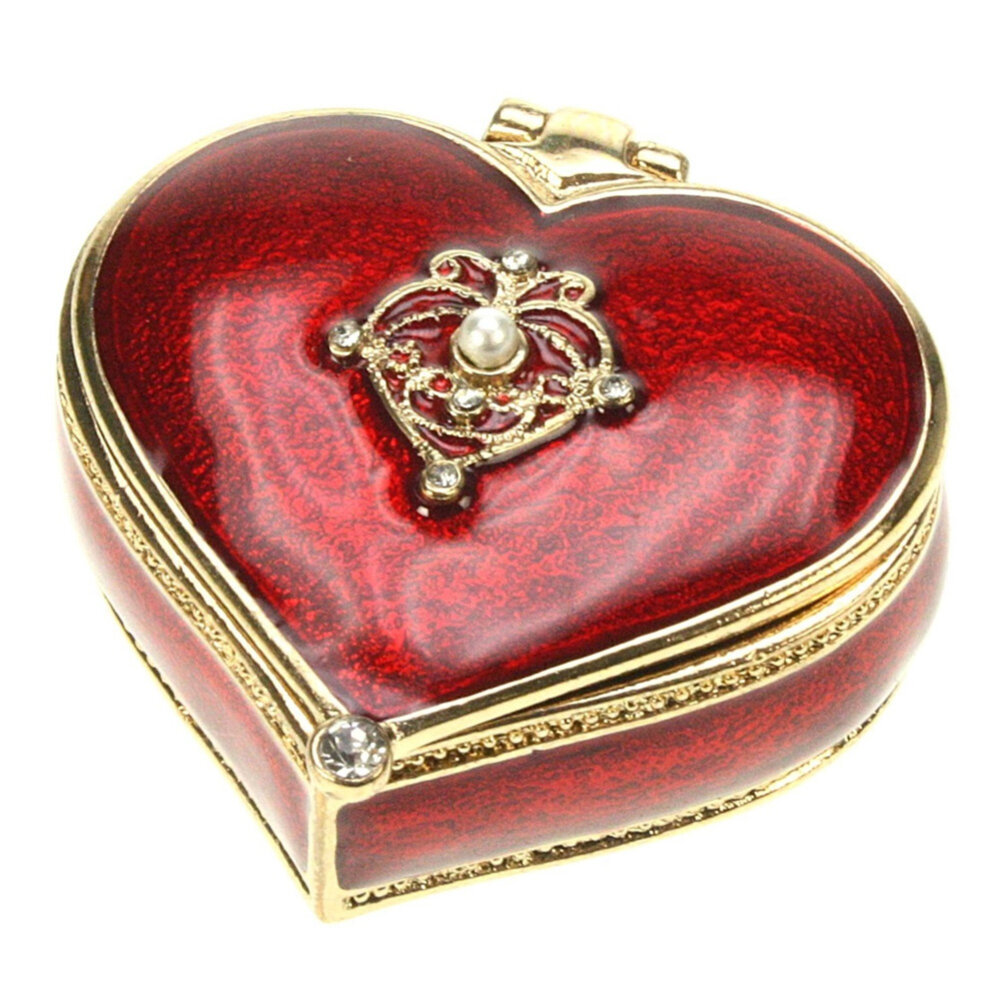 Melting Pot - Hartvormig Sieradendoosje Rood Goud Emaille Metaal met Strass 5x4cm Melting Pot - Hartvormig Sieradendoosje Rood Goud Emaille Metaal met Strass 5x4cm