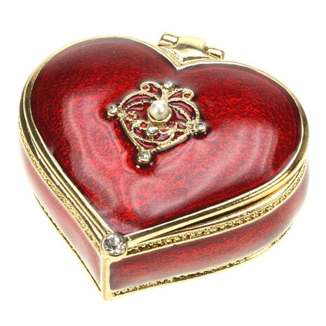 Melting Pot - Hartvormig Sieradendoosje Rood Goud Emaille Metaal met Strass 5x4cm Melting Pot - Hartvormig Sieradendoosje Rood Goud Emaille Metaal met Strass 5x4cm
