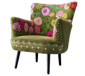 Melting Pot - Fauteuil Bloemen Groen Multicolor Fluweel 77x76x83cm Melting Pot - Fauteuil Bloemen Groen Multicolor Fluweel 77x76x83cm
