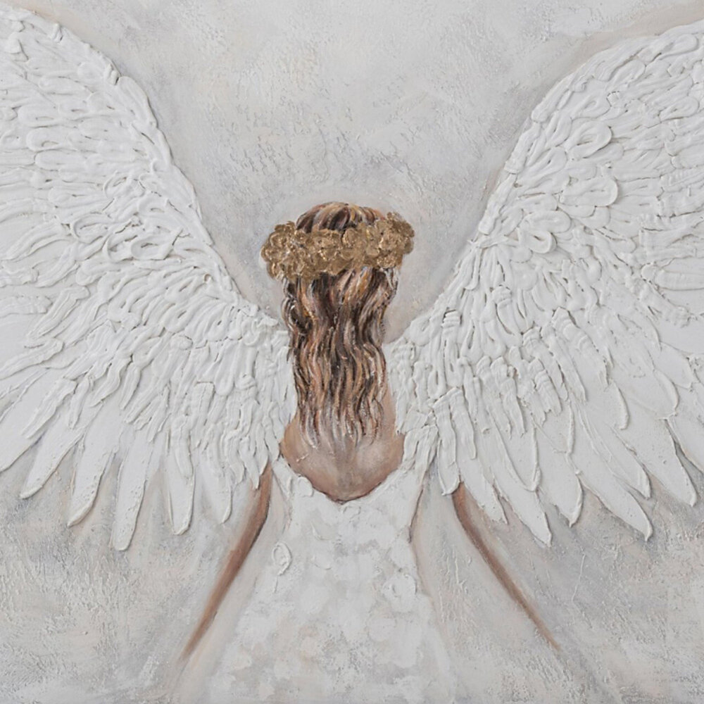 Melting Pot - Schilderij Engel met Vleugels Wit Goud Acryl op Canvas 122x82cm in Gouden Lijst Melting Pot - Schilderij Engel met Vleugels Wit Goud Acryl op Canvas 122x82cm in Gouden Lijst