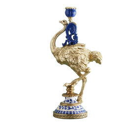 Melting Pot - Kandelaar Struisvogel FJ Blauw Goud 20x41cm