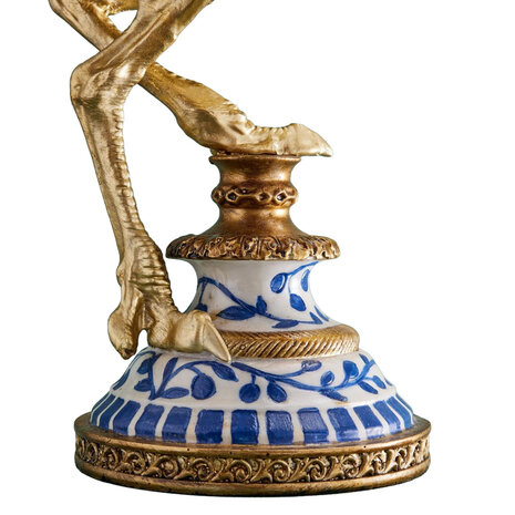 Melting Pot - Kandelaar Struisvogel Franz Josef Blauw Goud Handbeschilderd 20x14x41cm