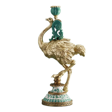 Melting Pot - Kandelaar Struisvogel Franz Josef Turquoise Goud Handbeschilderd 20x14x41cm Melting Pot - Kandelaar Struisvogel Franz Josef Turquoise Goud Handbeschilderd 20x14x41cm