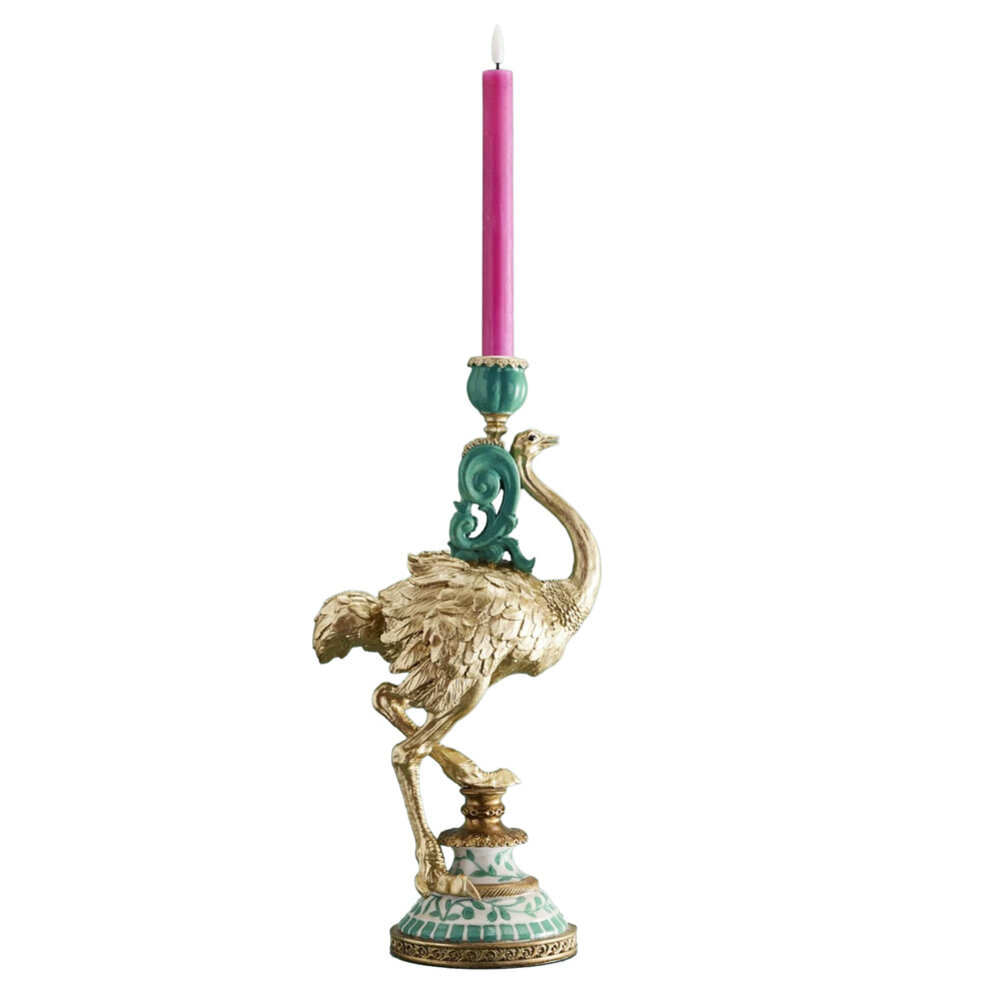 Melting Pot - Kandelaar Struisvogel Franz Josef Turquoise Goud Handbeschilderd 20x14x41cm Melting Pot - Kandelaar Struisvogel Franz Josef Turquoise Goud Handbeschilderd 20x14x41cm