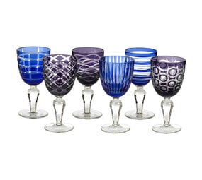 Pols Potten - Wijnglazen Cobalt Mix Blauw-Paars Glas set van 6