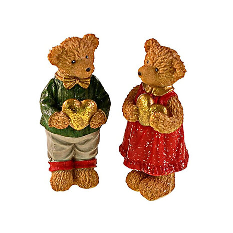 Werns - Kerst Beeldjes Beertjes met Gouden Hart Rood Groen Polyresin 8x16cm – Set van 2 Werns - Kerst Beeldjes Beertjes met Gouden Hart Rood Groen Polyresin 8x16cm – Set van 2