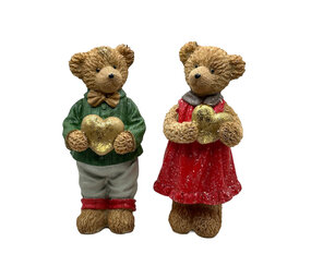 Werns - Beeldjes Kerst Beertjes met Hart 8x16cm set van 2