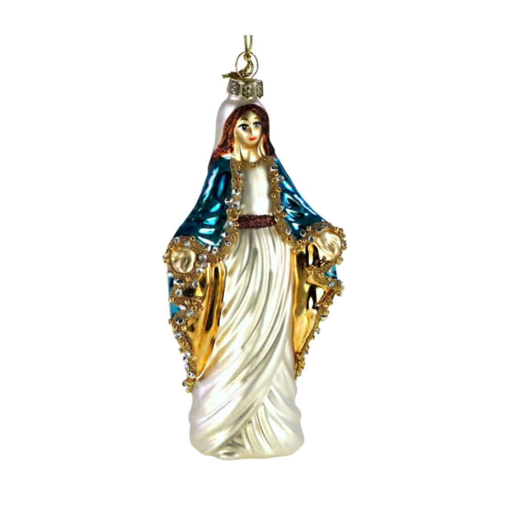 Werns - Kerstbal Maria Madonna Blauw Wit Goud Glas 7x14cm Werns - Kerstbal Maria Madonna Blauw Wit Goud Glas 7x14cm