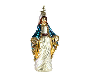 Werns - Kerstbal Maria Madonna Blauw Wit Goud Glas 7x14cm Werns - Kerstbal Maria Madonna Blauw Wit Goud Glas 7x14cm