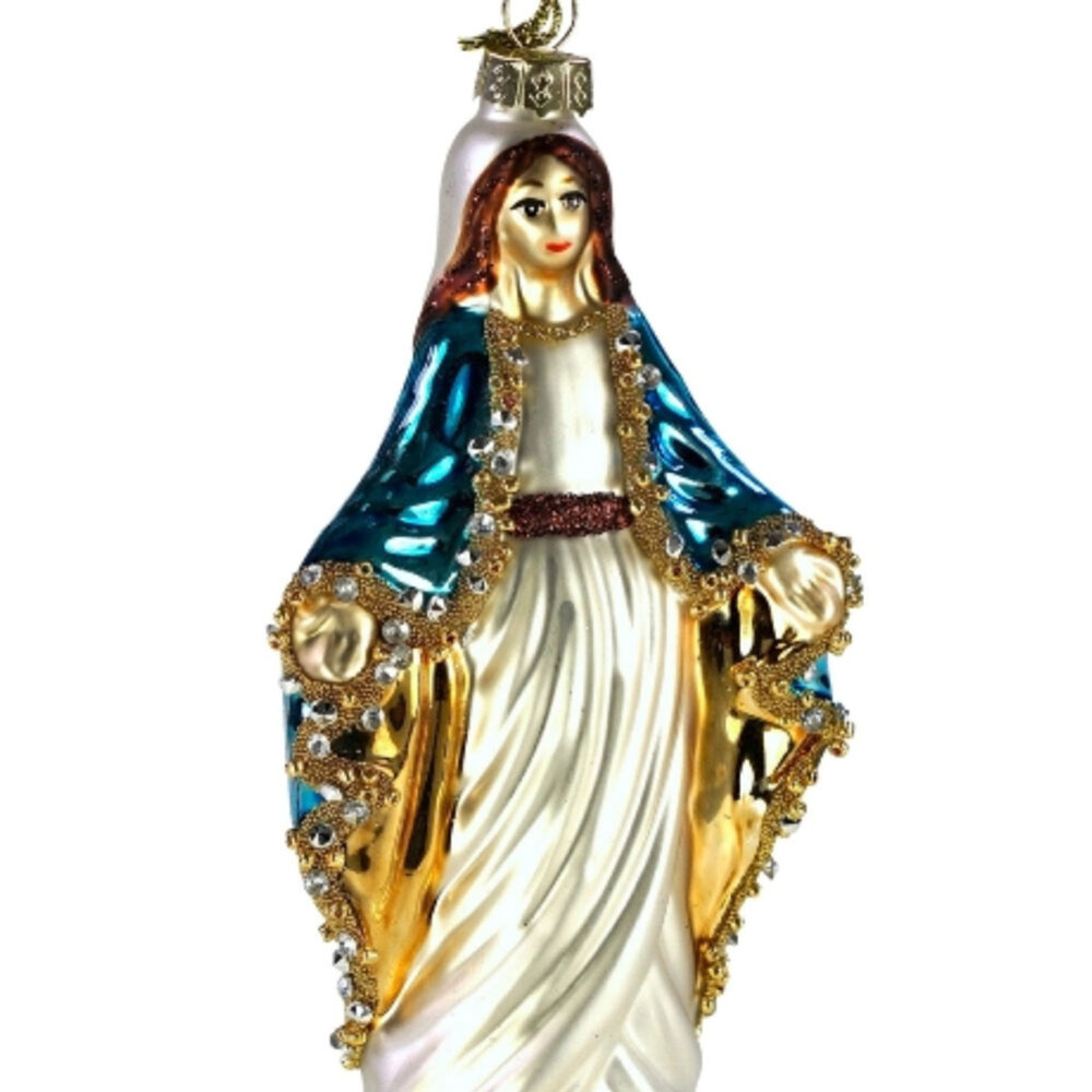 Werns - Kerstbal Maria Madonna Blauw Wit Goud Glas 7x14cm Werns - Kerstbal Maria Madonna Blauw Wit Goud Glas 7x14cm