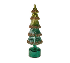 Werns - Kerstboompje Roterend met LED-Verlichting Groen Glas 12x37cm Werns - Kerstboompje Roterend met LED-Verlichting Groen Glas 12x37cm