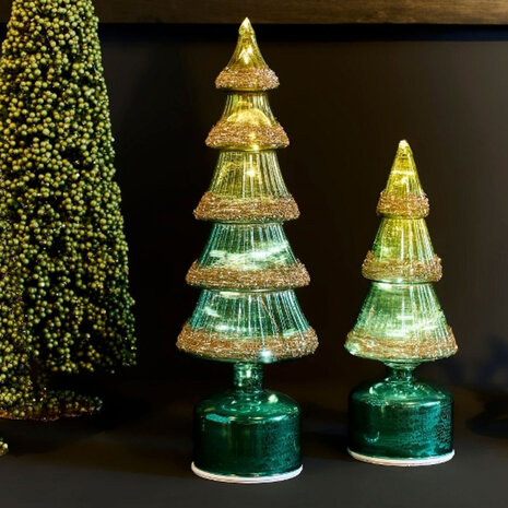 Werns - Kerstboompje Roterend met LED-Verlichting Groen Glas 12x37cm Werns - Kerstboompje Roterend met LED-Verlichting Groen Glas 12x37cm