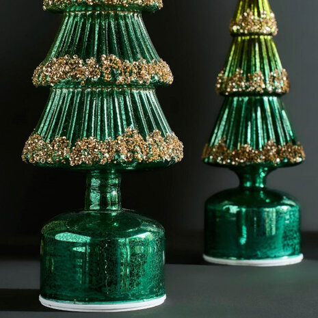 Werns - Kerstboompje Roterend met LED-Verlichting Groen Glas 12x37cm Werns - Kerstboompje Roterend met LED-Verlichting Groen Glas 12x37cm
