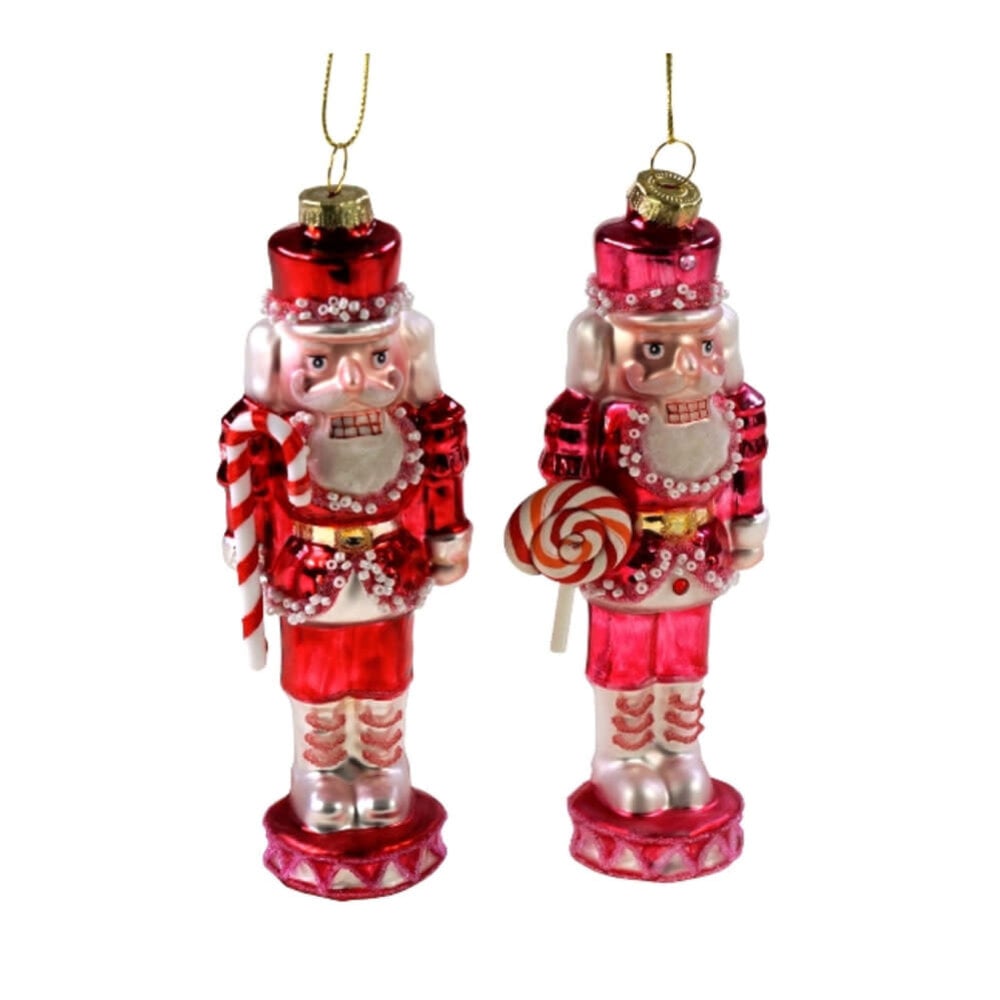 Werns - Kerstballen Notenkrakers Roze en Rood van Glas 5x15cm Set van 2