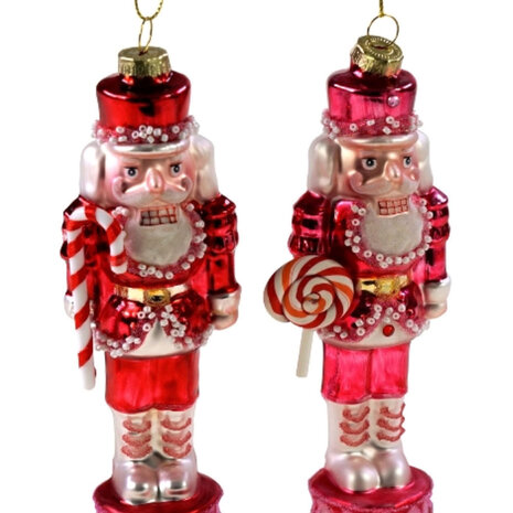 Werns - Kerstballen Notenkrakers Roze en Rood van Glas 5x15cm Set van 2
