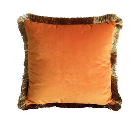 Werns - Sierkussen Oranje Fluweel met Gouden Franjes 45x45cm