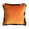 Werns - Sierkussen Oranje Fluweel 45x45cm met Gouden Franjes en Binnenvulling