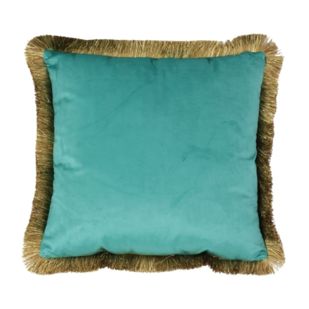Werns - Sierkussen Turquoise Fluweel 45x45cm met Gouden Franjes en Binnenvulling Werns - Sierkussen Turquoise Fluweel 45x45cm met Gouden Franjes en Binnenvulling