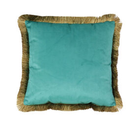 Werns - Sierkussen Turquoise Fluweel met Gouden Franjes 45x45cm Werns - Sierkussen Turquoise Fluweel met Gouden Franjes 45x45cm