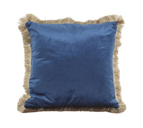 Werns - Sierkussen Donkerblauw Fluweel met Gouden Franjes 45x45cm Werns - Sierkussen Donkerblauw Fluweel met Gouden Franjes 45x45cm