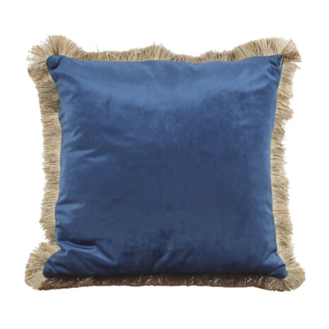 Werns - Sierkussen Donkerblauw Fluweel 45x45cm met Gouden Franjes en Binnenvulling Werns - Sierkussen Donkerblauw Fluweel 45x45cm met Gouden Franjes en Binnenvulling