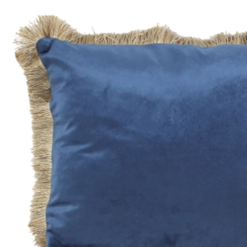 Werns - Sierkussen Donkerblauw Fluweel 45x45cm met Gouden Franjes en Binnenvulling Werns - Sierkussen Donkerblauw Fluweel 45x45cm met Gouden Franjes en Binnenvulling
