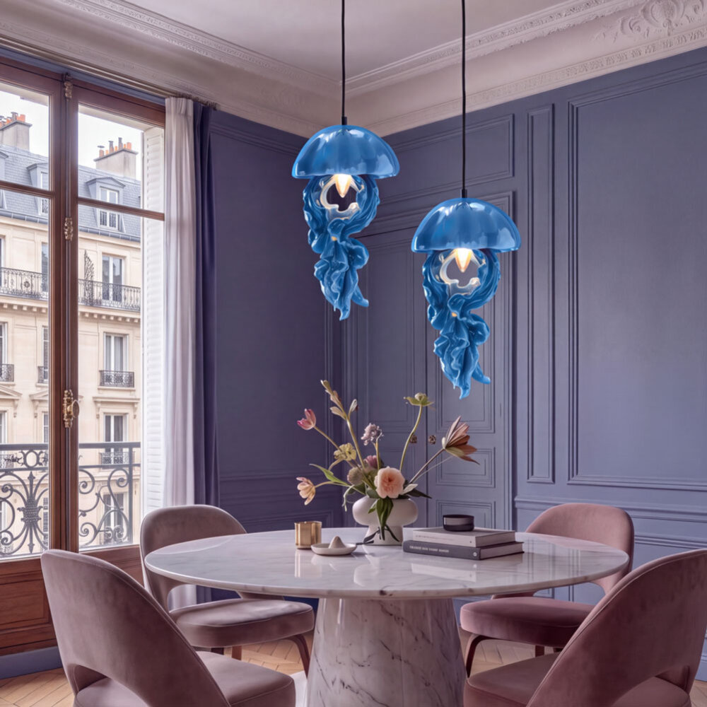 Werns - Hanglamp Ava Jellyfish Blauw Kunststof 23x42cm Werns - Hanglamp Ava Jellyfish Blauw Kunststof 23x42cm