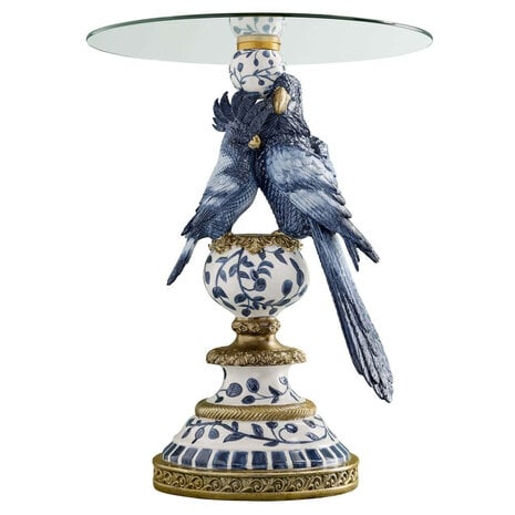 Werns - Bijzettafel Blauwe Papegaaien met Glazen Tafelblad 40x51cm Werns - Bijzettafel Blauwe Papegaaien met Glazen Tafelblad 40x51cm