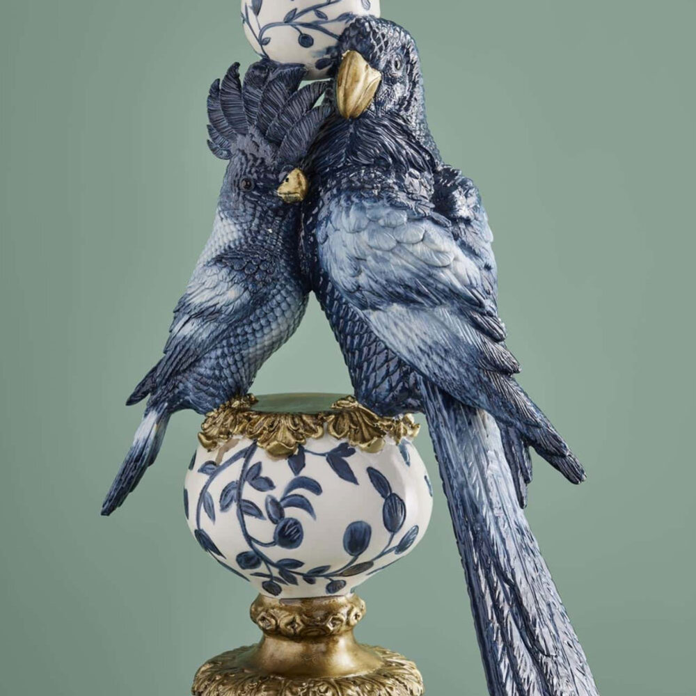 Werns - Bijzettafel Blauwe Papegaaien met Glazen Tafelblad 40x51cm Werns - Bijzettafel Blauwe Papegaaien met Glazen Tafelblad 40x51cm
