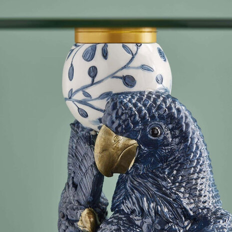 Werns - Bijzettafel Blauwe Papegaaien met Glazen Tafelblad 40x51cm Werns - Bijzettafel Blauwe Papegaaien met Glazen Tafelblad 40x51cm