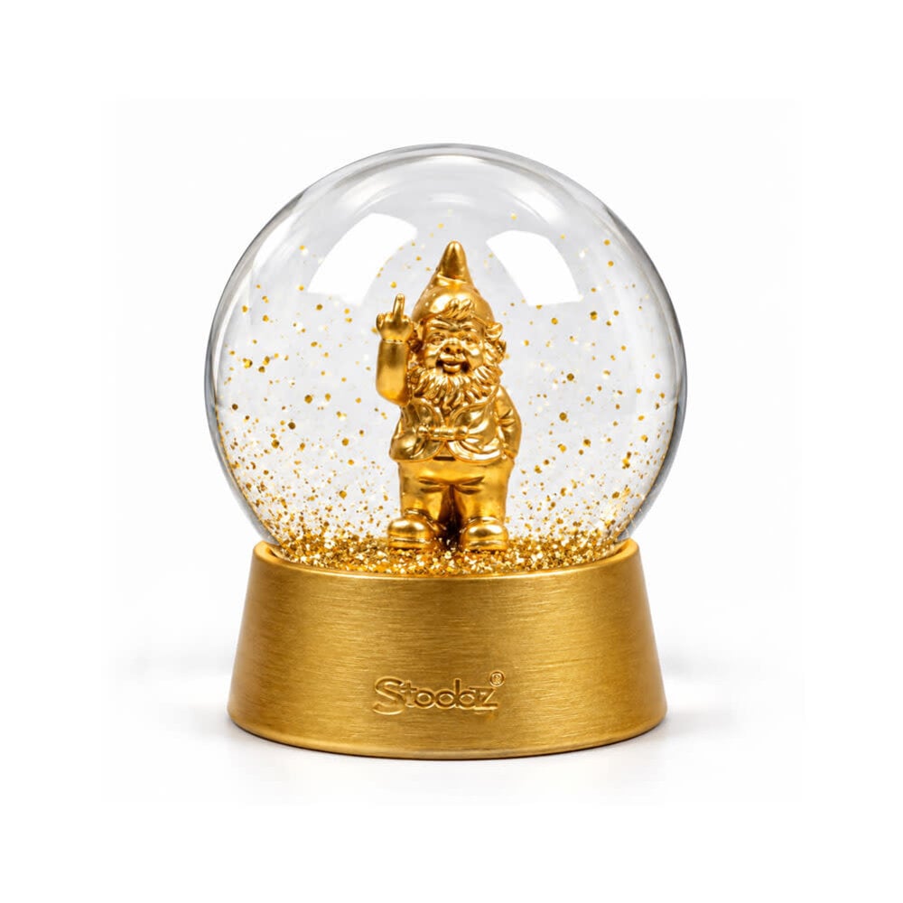 Stoobz Design Sneeuwbol Kabouter F*ck You Goud 10x12cm – Glazen Schuddebol met Gouden Glitters