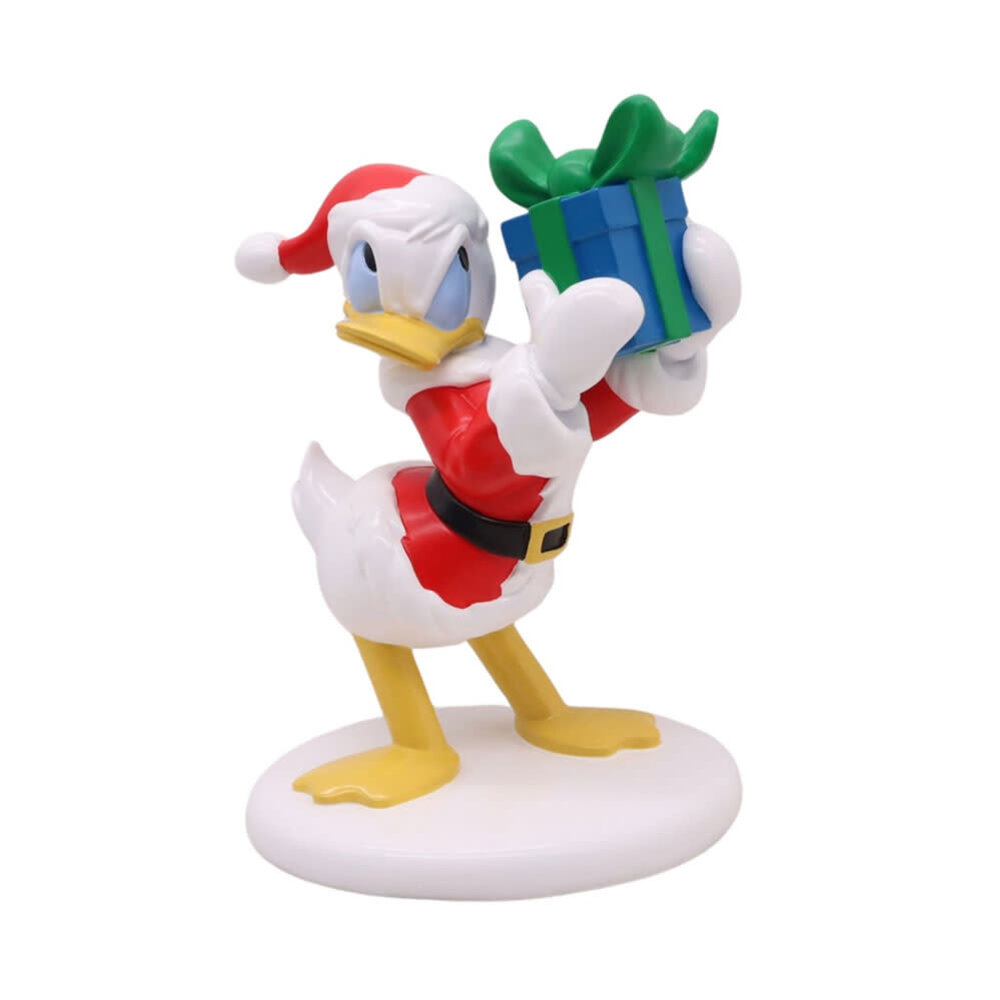 Disney - isney Donald Duck Kerstbeeld met Cadeau 20cm – Handbeschilderd Kerstfiguur met Kerstmuts en Geschenk