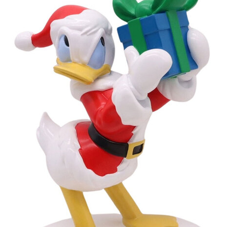 Disney - isney Donald Duck Kerstbeeld met Cadeau 20cm – Handbeschilderd Kerstfiguur met Kerstmuts en Geschenk